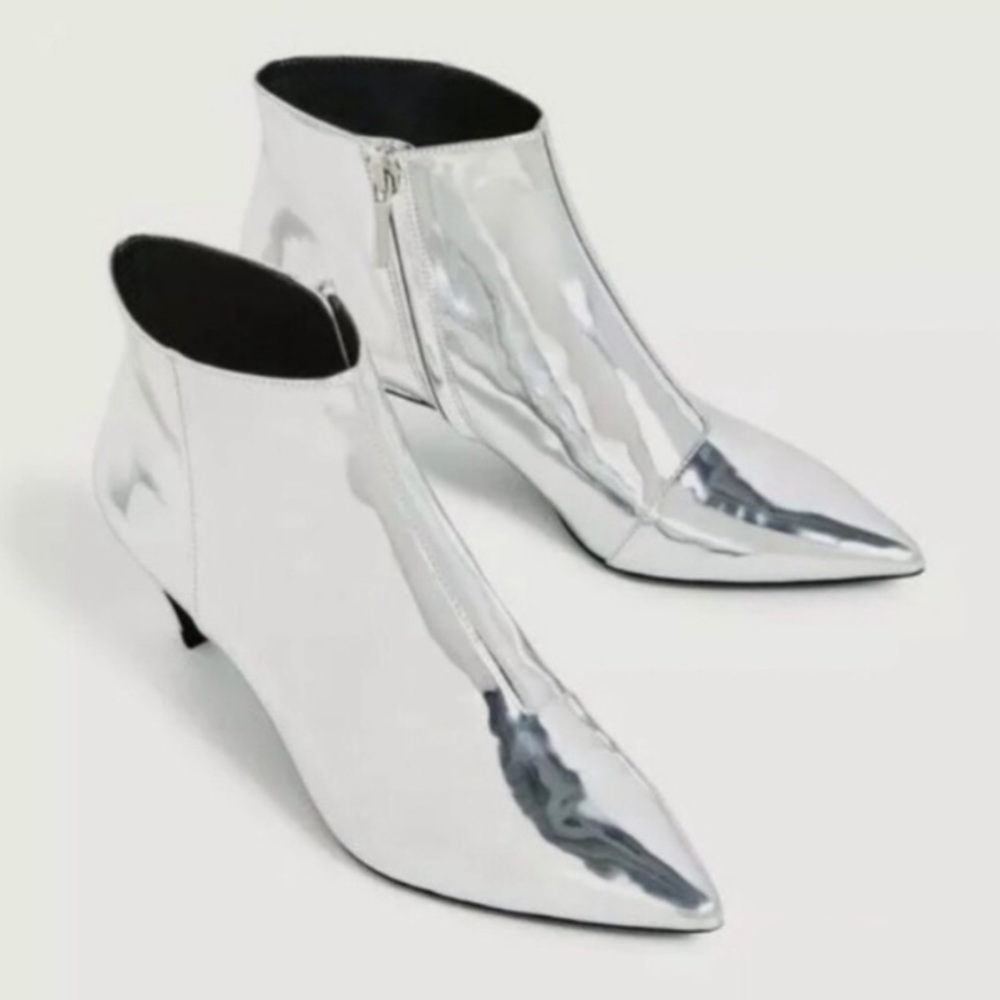 Zara Bowie Silver Ankle Booties